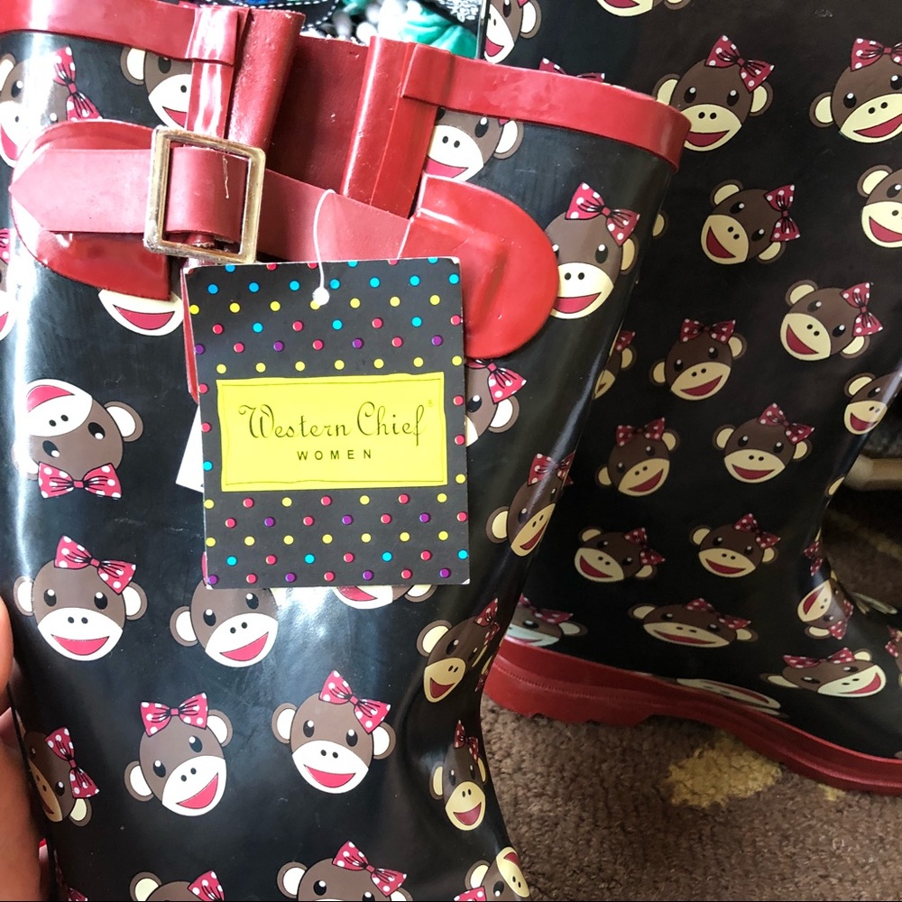 Sock monkey rainboots